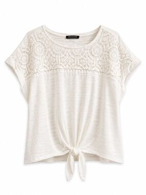 Cable & Gauge White Drop Shoulder Lace Accent T-Shirt – Size XL EUC